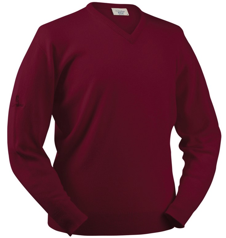 V-Neck Merino Lambswool Jumper in Claret