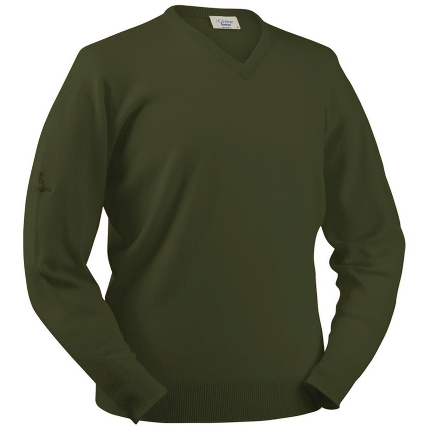 V-Neck Merino Lambswool Jumper in Loden