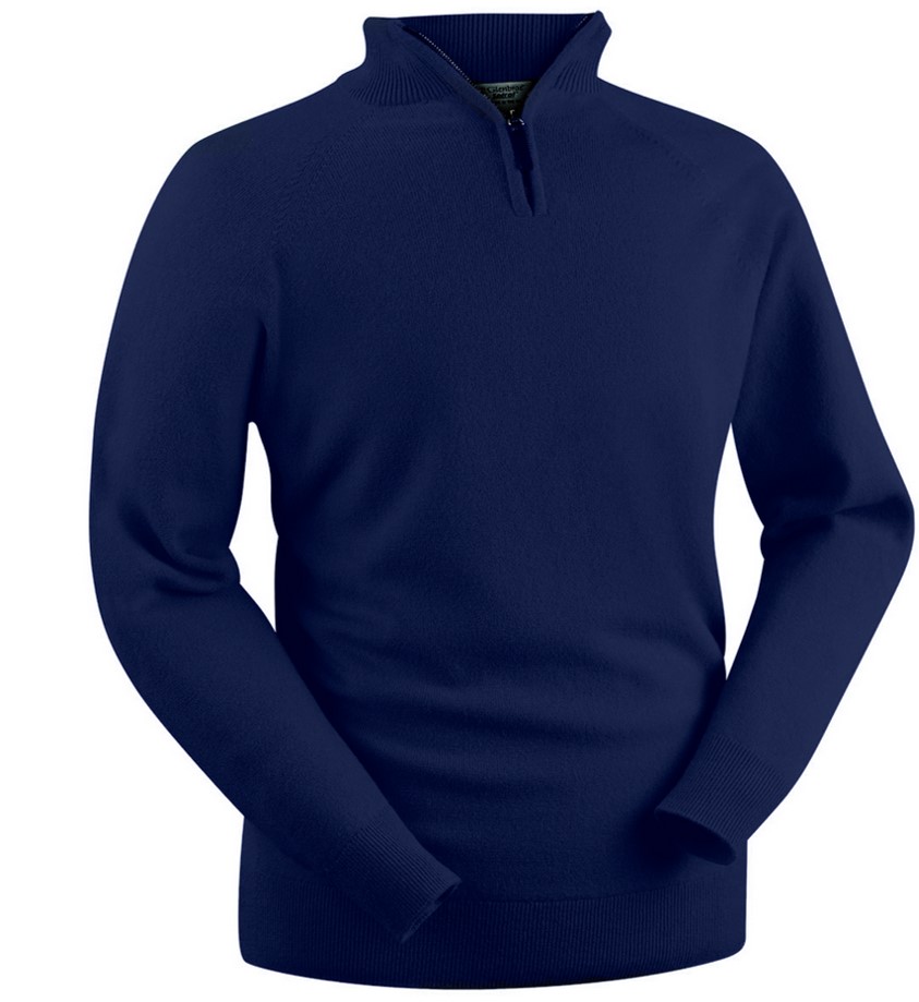 Zip Neck Merino Lambswool Jumper in Azure Blue