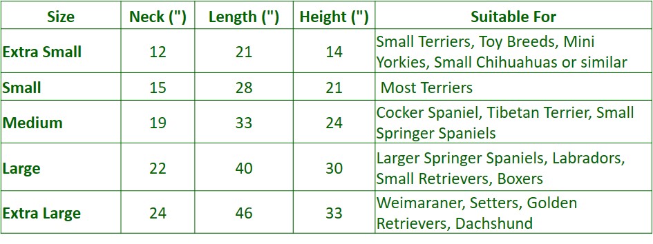 Springer Spaniel Size Chart